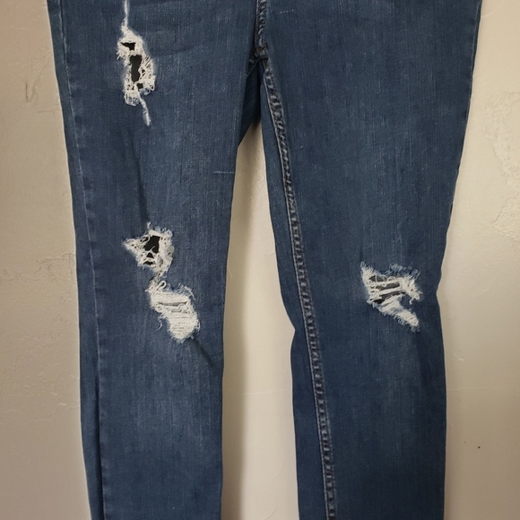 Free People Size 27 Skinny Jeans Medium Wash Denim Exposed 5 Button Fly Raw Hem - Picture 2 of 7